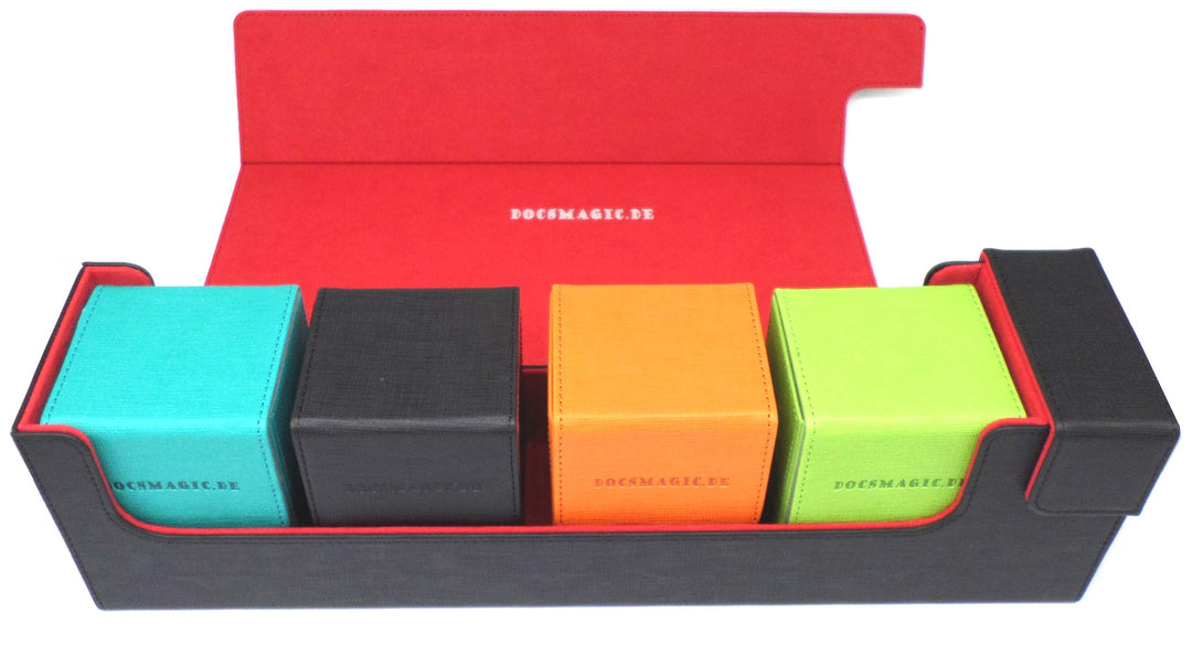 docsmagic.de Premium Magnetic Tray Long Box Black/Red Large + 4 Flip Boxes Mix 3- Schwarz/Rot, Large