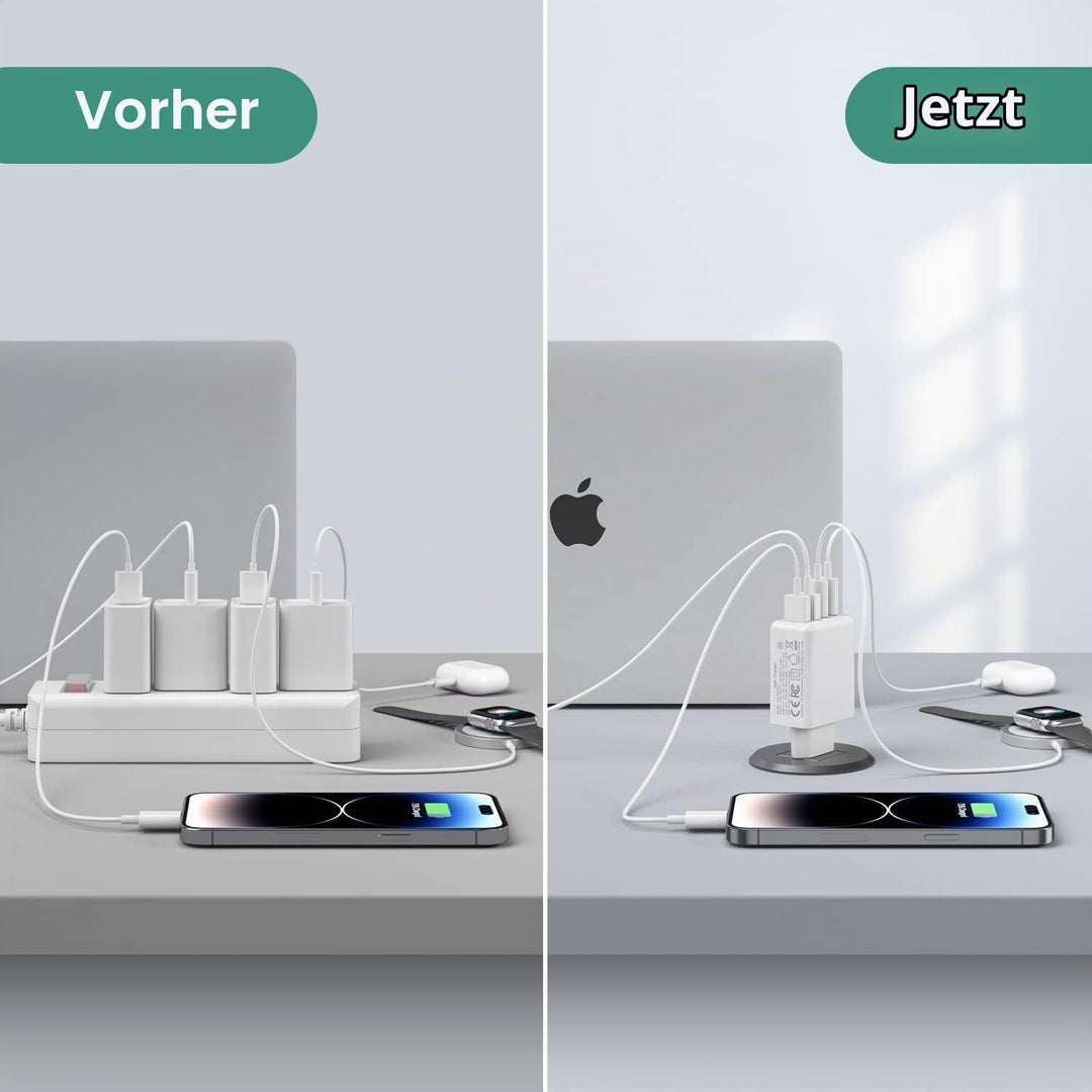 [2 Stück] USB C Ladegerät 40W, 4-Port USB C Ladegerät Block, Schnellladeblock Dual Port PD+QC Wandst