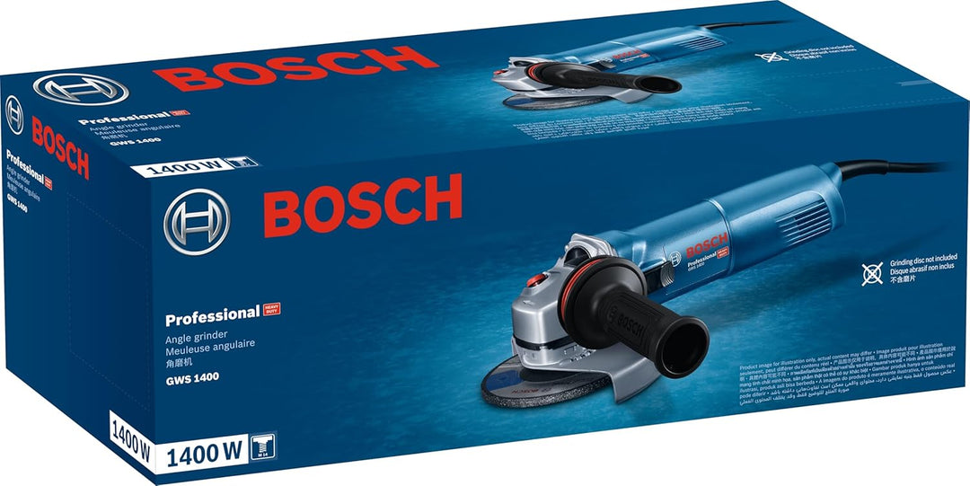 Bosch Professional Winkelschleifer GWS 1400 (1.400-W-Motor, Aufnahmeflansch, Schutzhaube, Spannmutte