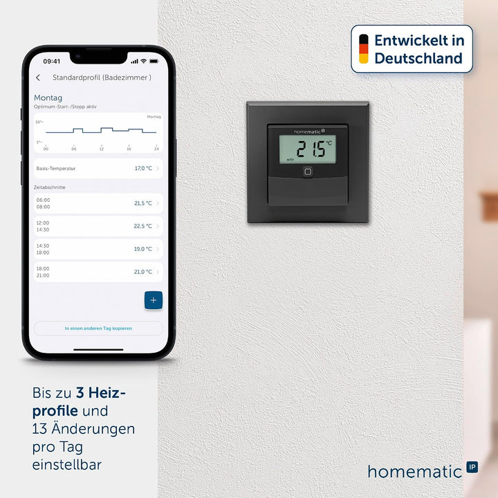 Homematic IP Smart Home Temperatur- und Luftfeuchtigkeitssensor mit Display – innen, anthrazit, steu