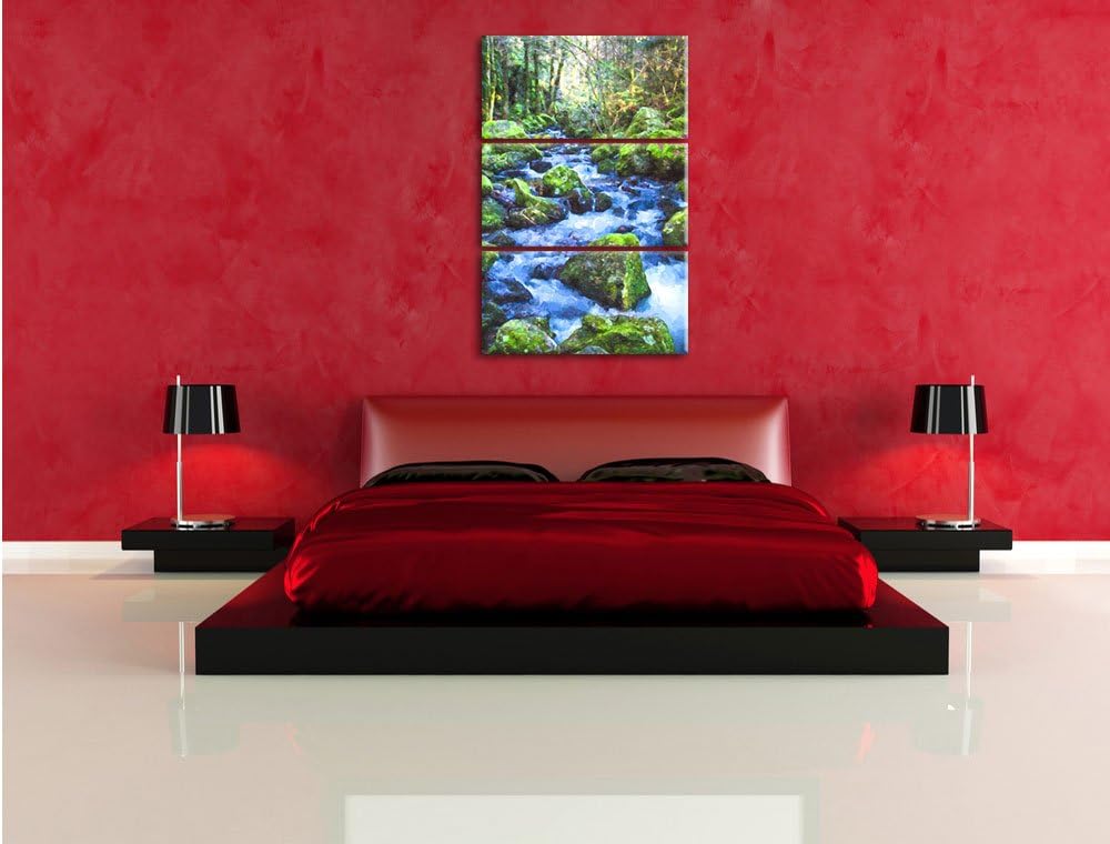 Pixxprint Wilder Bach im Wald als Leinwandbild/Grösse: 3 Teilig (120x80) cm/Wandbild/Kunstdruck/fert