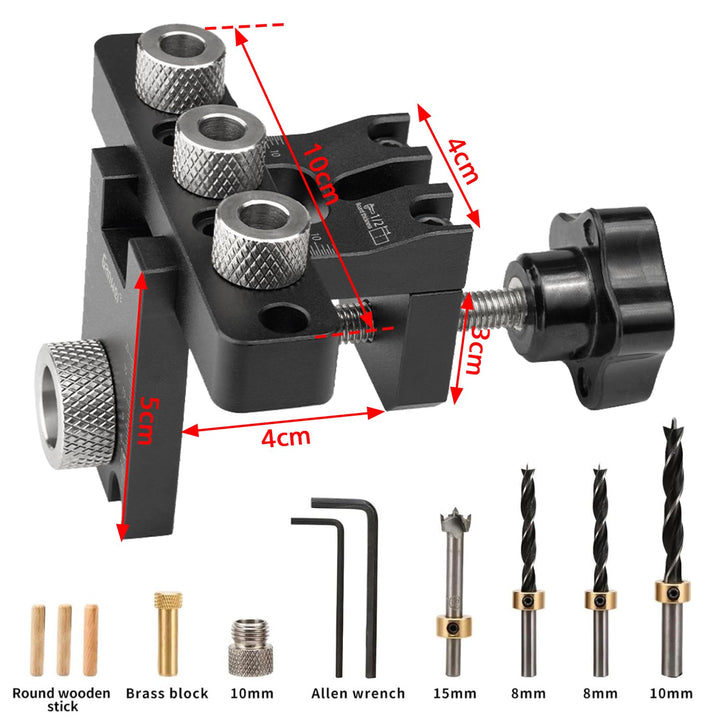 3-in-1 die Bohrschablone Möbelbau, 8/10/15mm Holzdübel Bohrschablone Dübellöcher mit Positionierungs