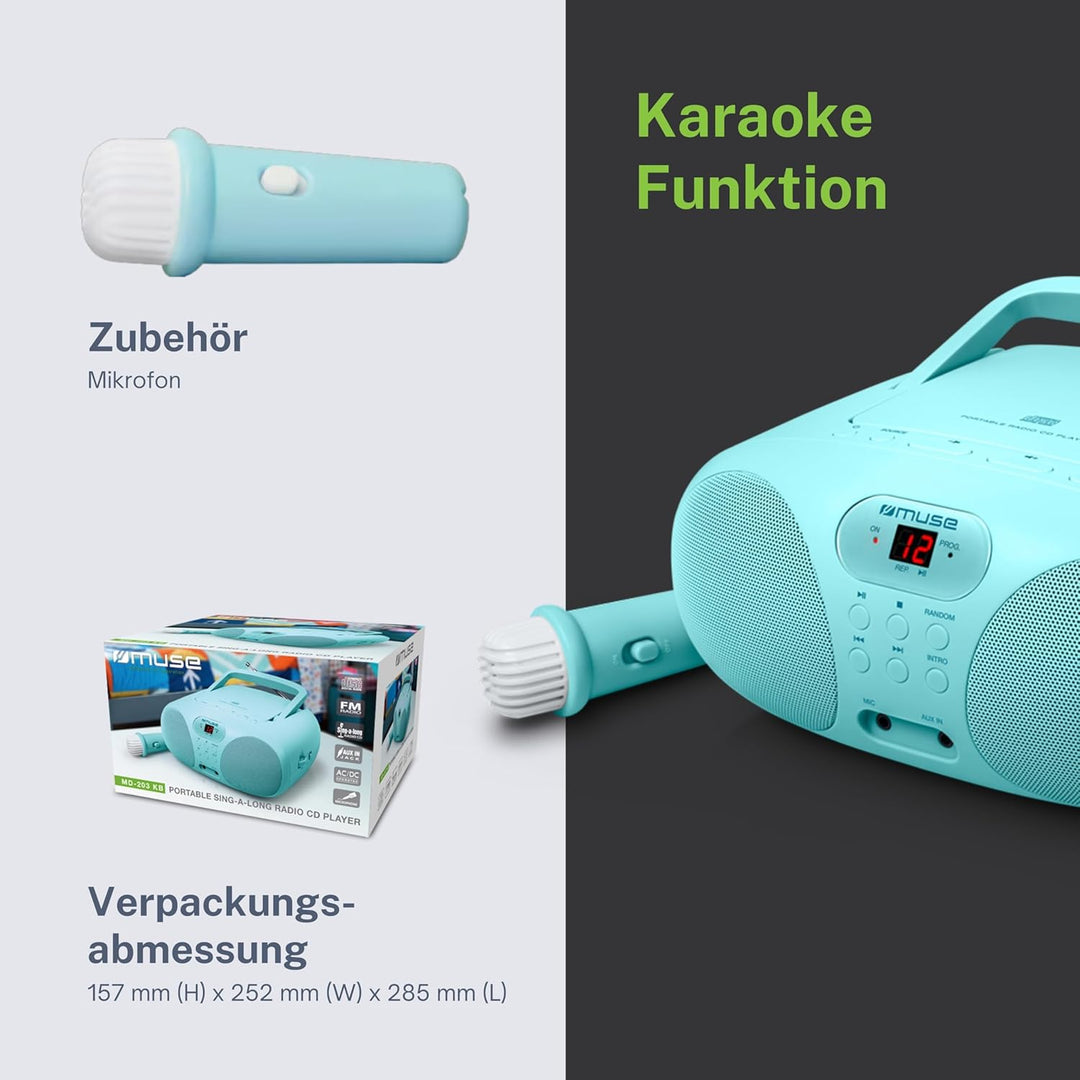Muse M-203 KB CD-Player und FM-Radio | für Jungen in blau | tragbar mit Griff | Aux-Anschluss | batt