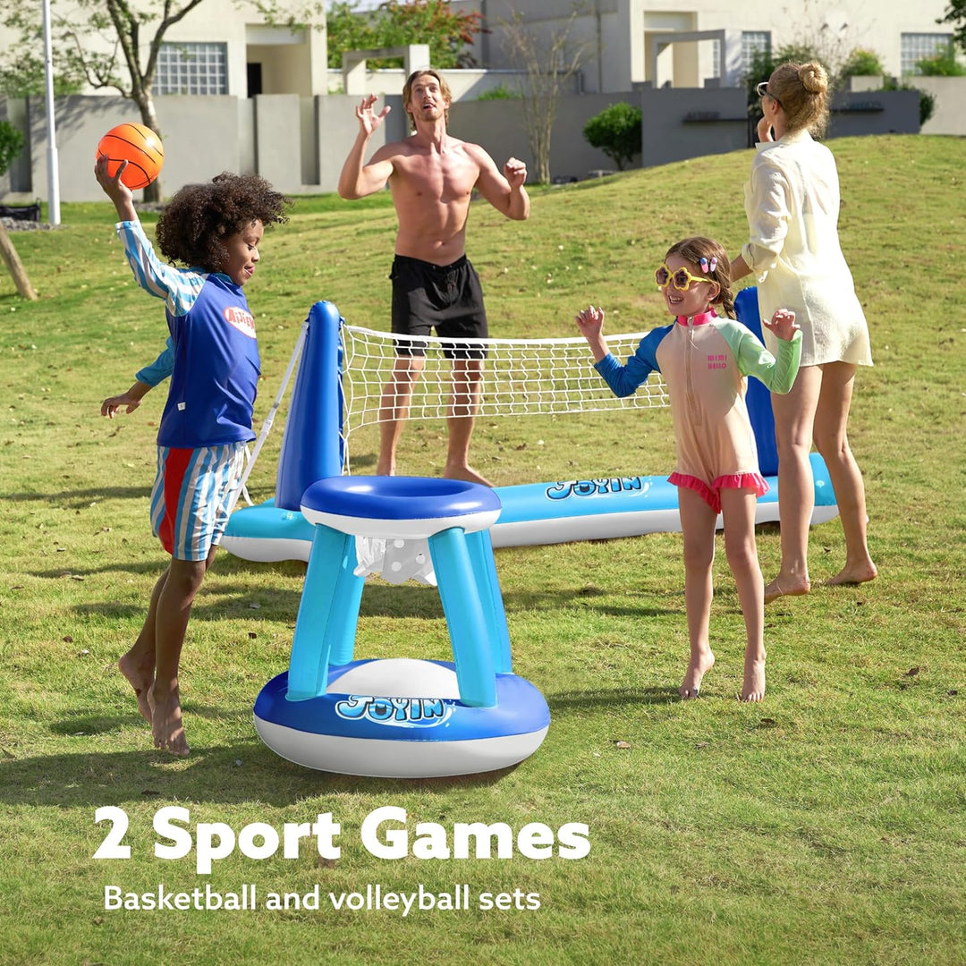 JOYIN Aufblasbares Schwimmbecken Set Volleyballnetz & Basketballkörbe; Inklusive Bälle für Kinder un