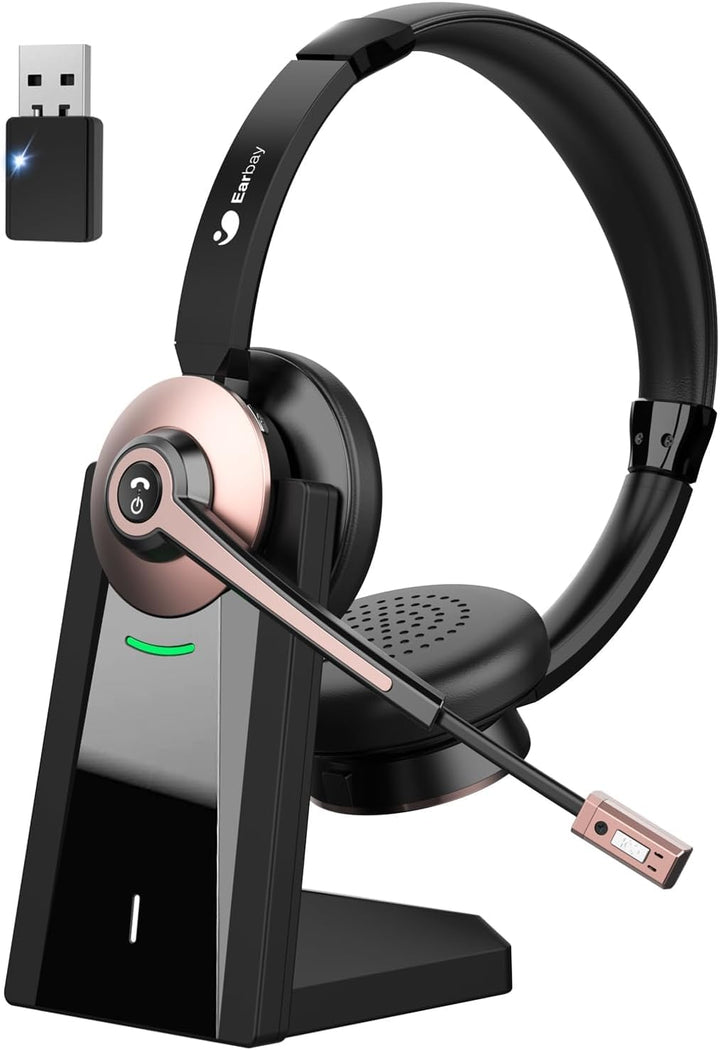 Earbay Kabelloses Headset, Bluetooth-Headset mit Mikrofon und Rauschunterdrückung & USB-Dongle, Kabe