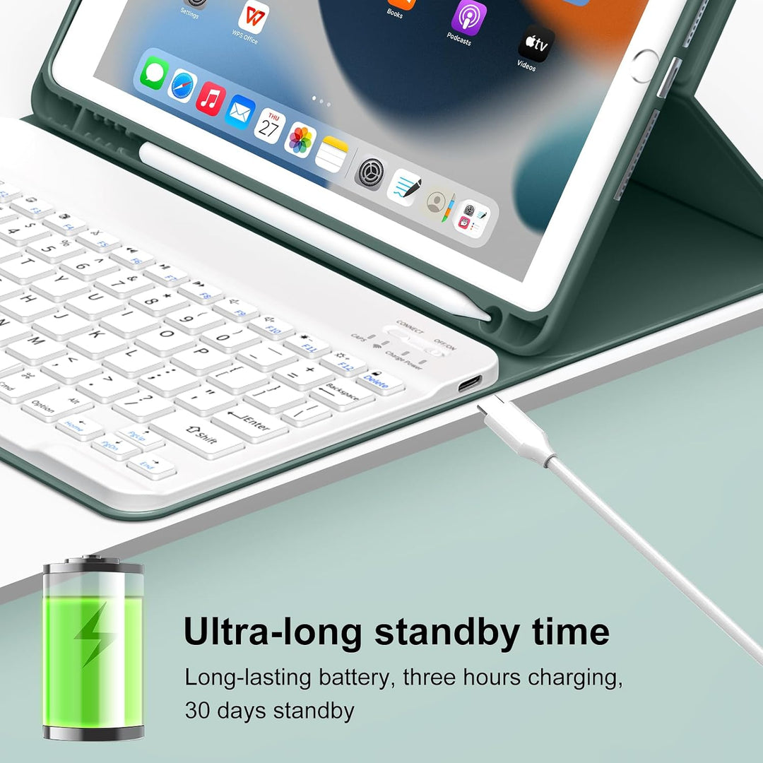 JKSML Tastatur Hülle für iPad 9./ 8./ 7. Generation (2021/2020/ 2019) mit Pencil Halter, Soft TPU Rü