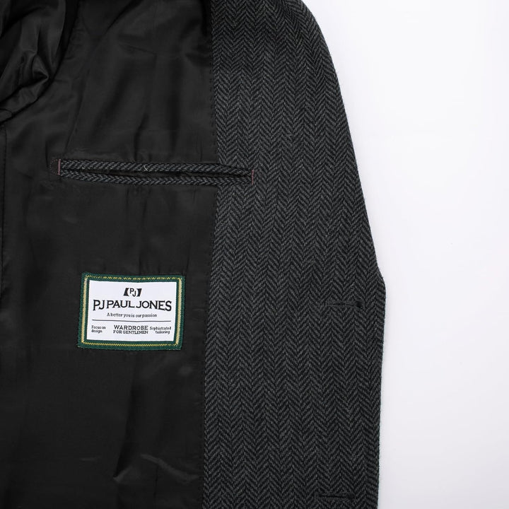 PaulJones Sakko Herren 2 Knöpfe Vintage Blazer Tweed Sakko aus Wollmischung M Grau, M Grau