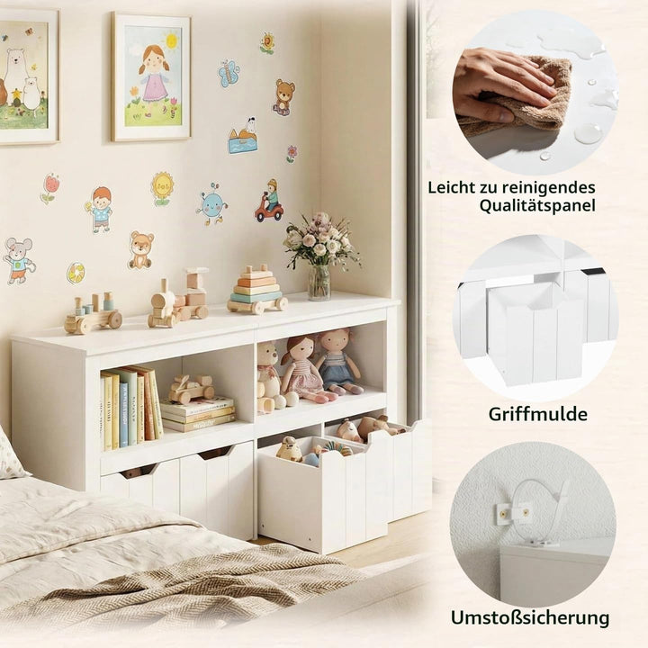 Kinderregal Spielzeugregal mit Boxen,Kinderzimmer Regal Kinder Bücherregal mit Kinderkommode,Spielze
