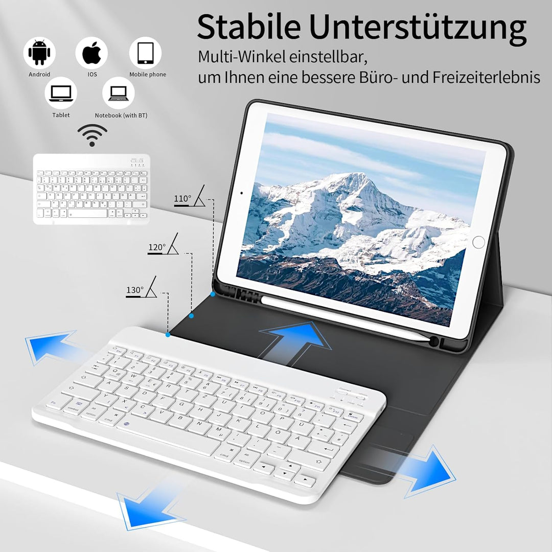 Hülle mit Tastatur für iPad 9. / 8. / 7. Generation 10,2 Zoll 2021/2020/2019, Bluetooth Magnetisch Q