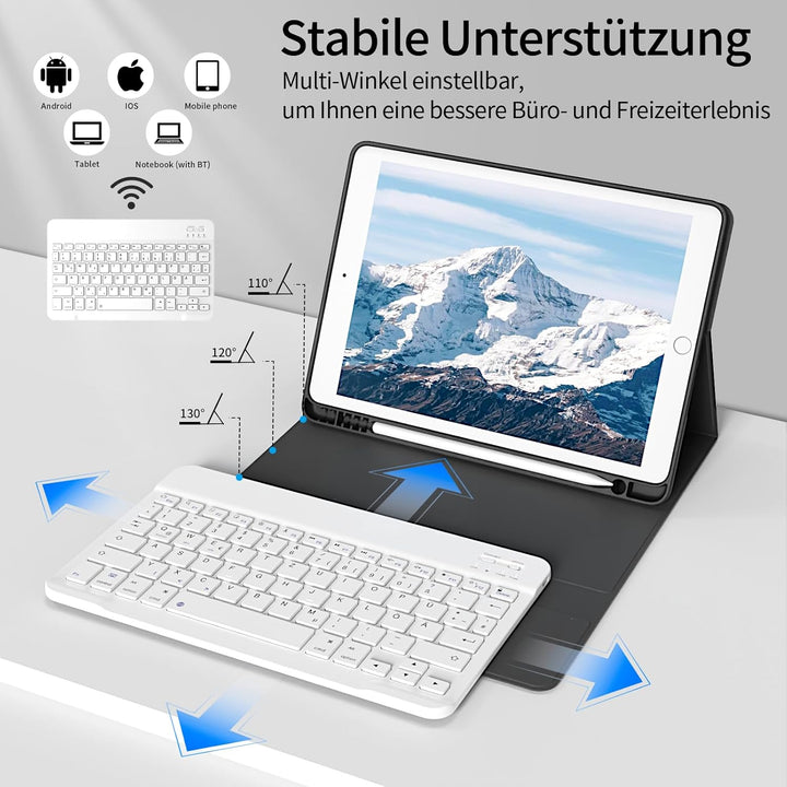 Hülle mit Tastatur für iPad 9. / 8. / 7. Generation 10,2 Zoll 2021/2020/2019, Bluetooth Magnetisch Q