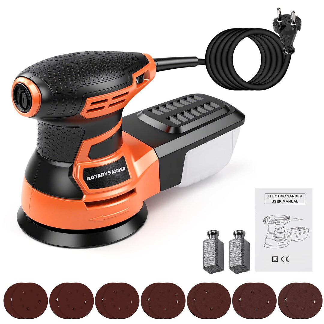 Exzenterschleifer 125mm, 350W Schleifmaschine 6000-13000 U/min, 6 Geschwindigkeiten, mit Staubabsaug