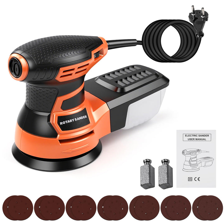Exzenterschleifer 125mm, 350W Schleifmaschine 6000-13000 U/min, 6 Geschwindigkeiten, mit Staubabsaug