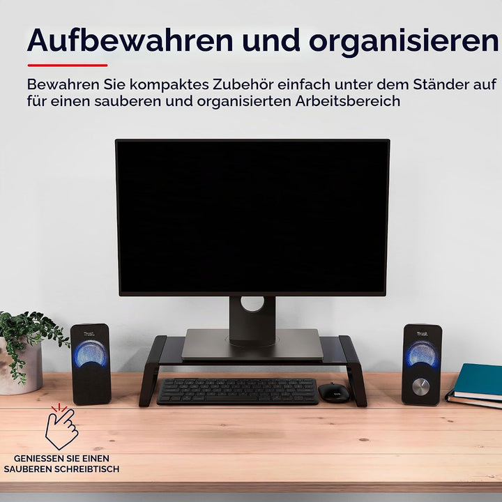 Trust Monta Monitorständer 41 x 22 x 10 cm, Bildschirmerhöhung aus Hartglas, Schreibtisch Monitorerh