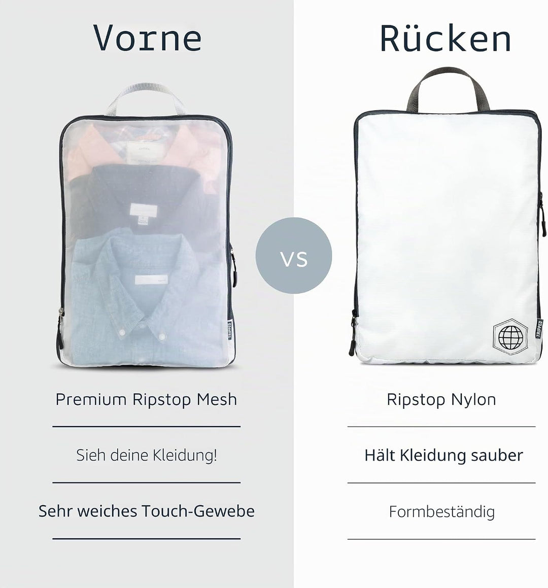 Grosses Packwürfel-Set mit durchsichtigem Netz, Kompressions-Verpackungswürfel, Reise-Organizer (wei