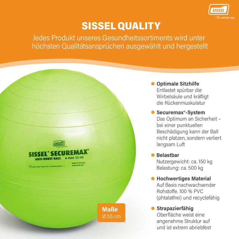 Sissel SECUREMAX Gymnastikball | Belastung bis 500 kg | 100% PVC & recyclebar | Für Fitness & Therap