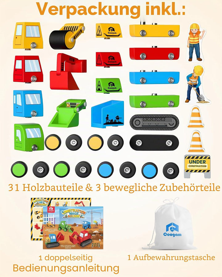 Coogam Take Apart Construction Truck Spielzeug für Kleinkinder, Snap Together Engineering Car Buildi