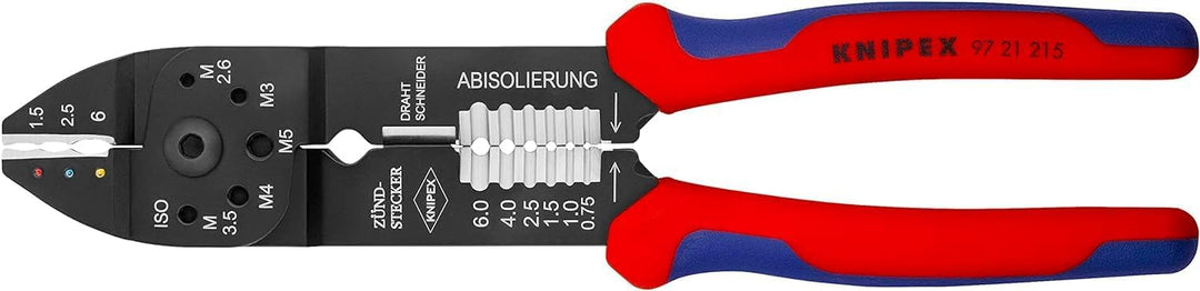 KNIPEX Crimpzange, 0,5-6,0 mm², mit F-Crimp, für isolierte Kabelschuhe, mit Abisolier- und Scheidfun