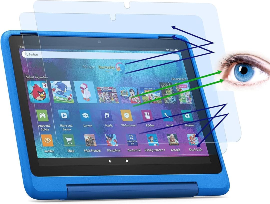 PYS Anti Blaulicht Schutzfolie für Fire HD 10/10 Kids Tablet Anti Glare Kratzfest Blaulichtblock um
