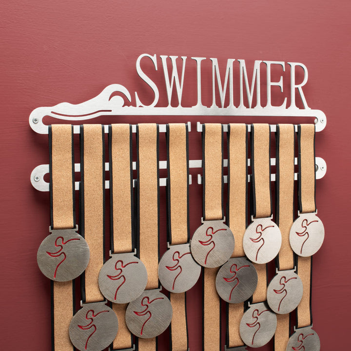Qthrone Schwimmen Medaillenaufhänger - Swimming Medaillen Display Gebürsteter Edelstahl - Schwimmer