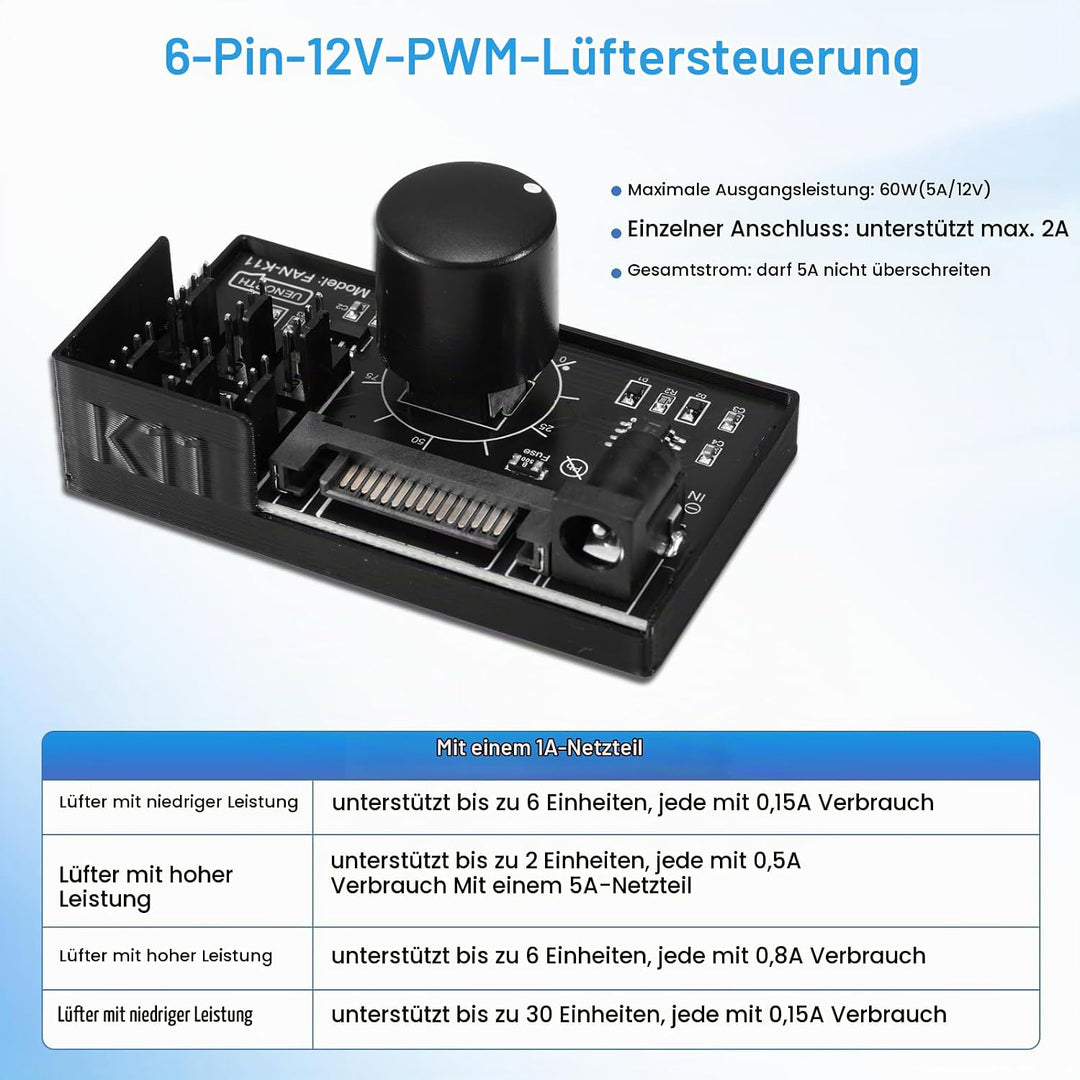 PWM lüftersteuerung Binghe PWM Lüfter Controller mit 1 zu 6 4Pin 12V und Kabel, PC-Lüfter Hub mit SA