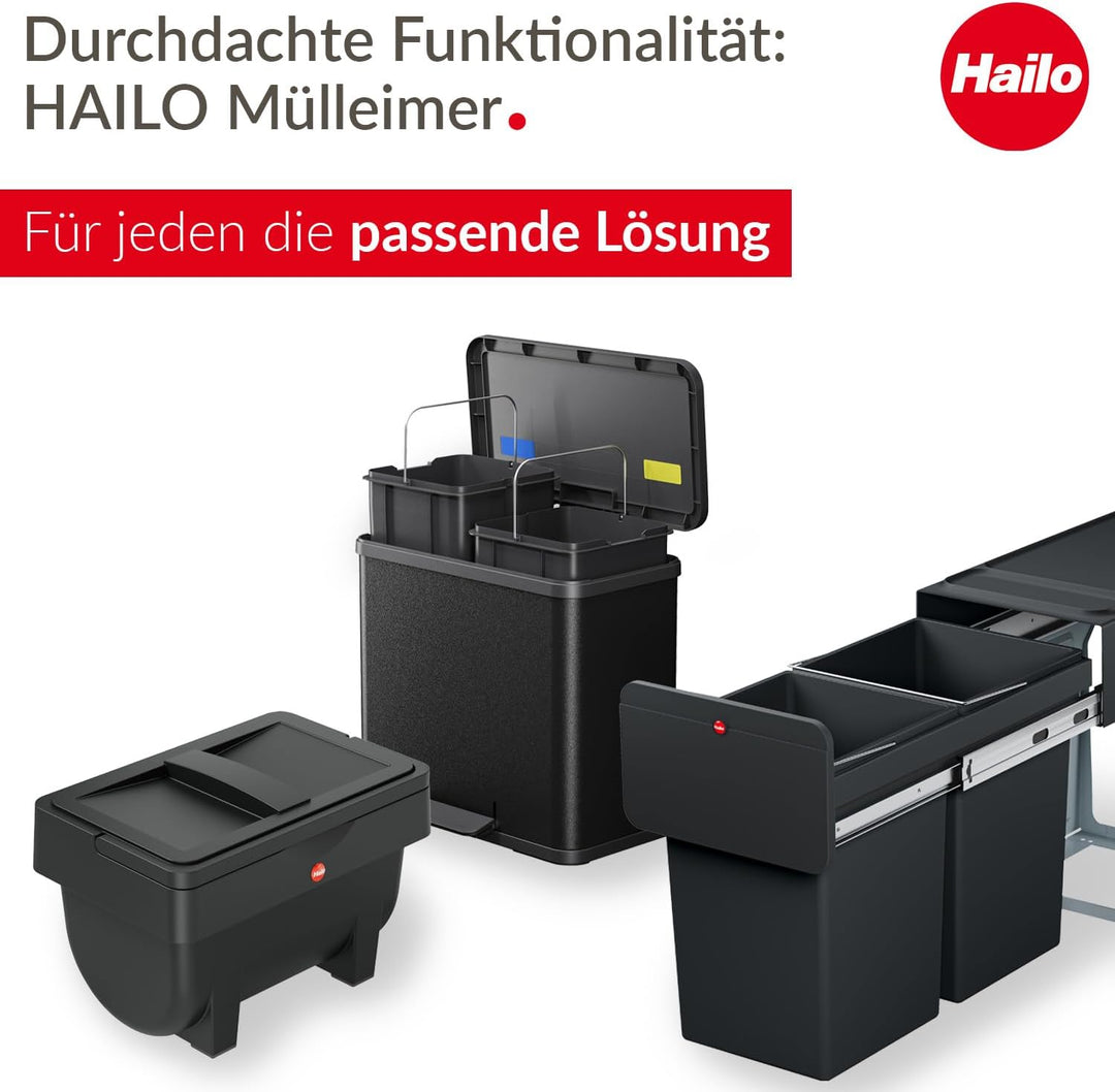 Hailo Öko trio Plus L Tret-Mülltrenner - freistehender 3 x 9 Liter Dreifachmülleimer aus Stahlblech