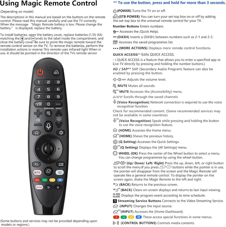für LG-Magic-Remote, Fernbedienung für LG Fernseher Original, Ersatz für AKB75855501 AN-MR20GA für L