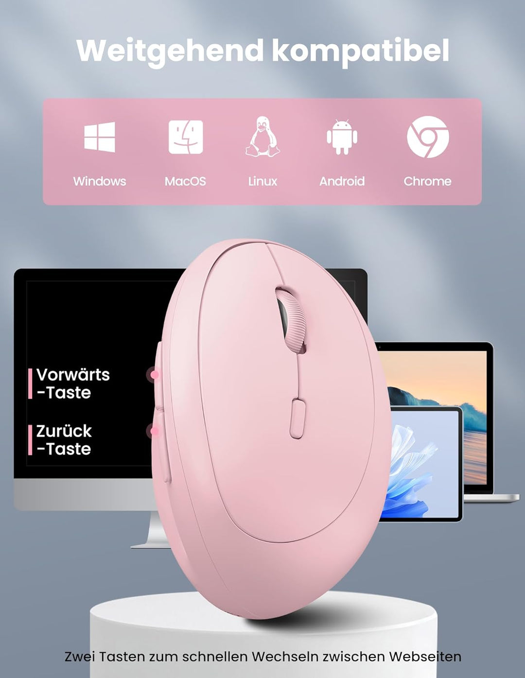 TECKNET Ergonomische Maus Bluetooth, Wiederaufladbar Maus Kabellos mit 3 Gerät (BT 5.0/3.0 + 2.4G),