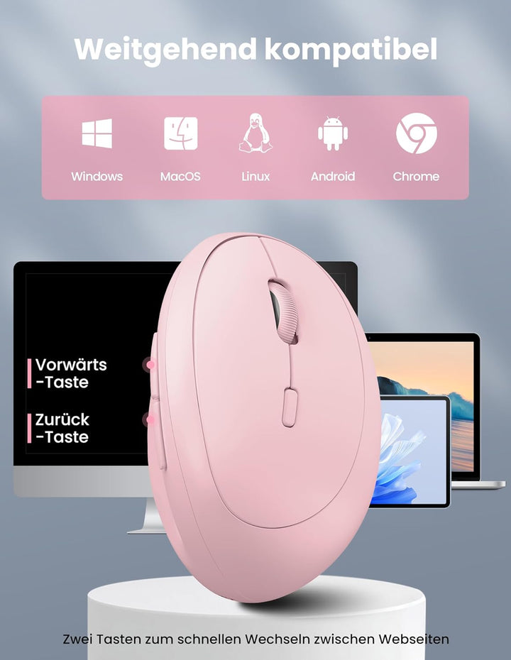 TECKNET Ergonomische Maus Bluetooth, Wiederaufladbar Maus Kabellos mit 3 Gerät (BT 5.0/3.0 + 2.4G),