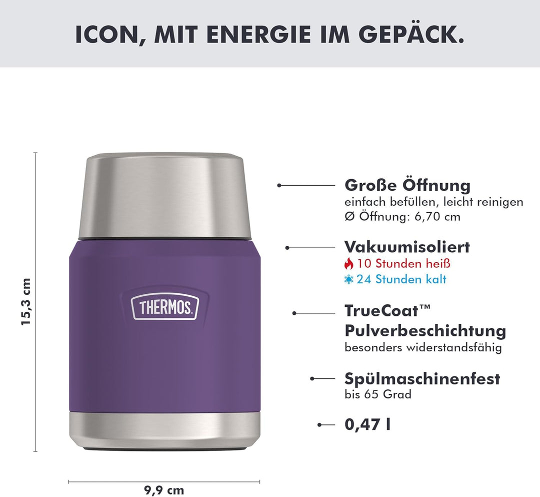 Thermos ICON Thermobehälter für Essen plum mat 0,47l - hält Speisen 14h heiss & 24h kalt, Edelstahl,