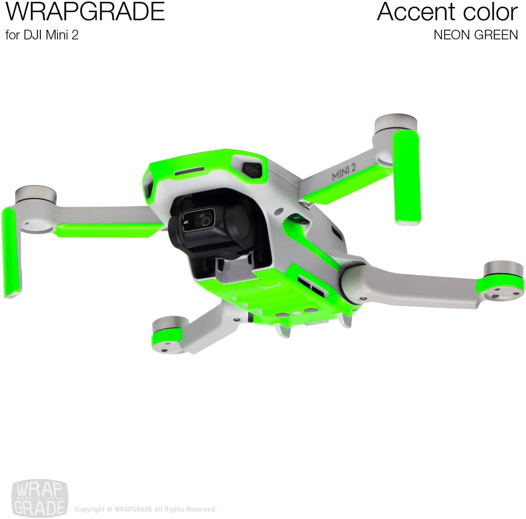 Wrapgrade Skin Sticker Set Kompatibel mit DJI Mini 2 | Akzentfarbe (NEON GREEN), Neon Green