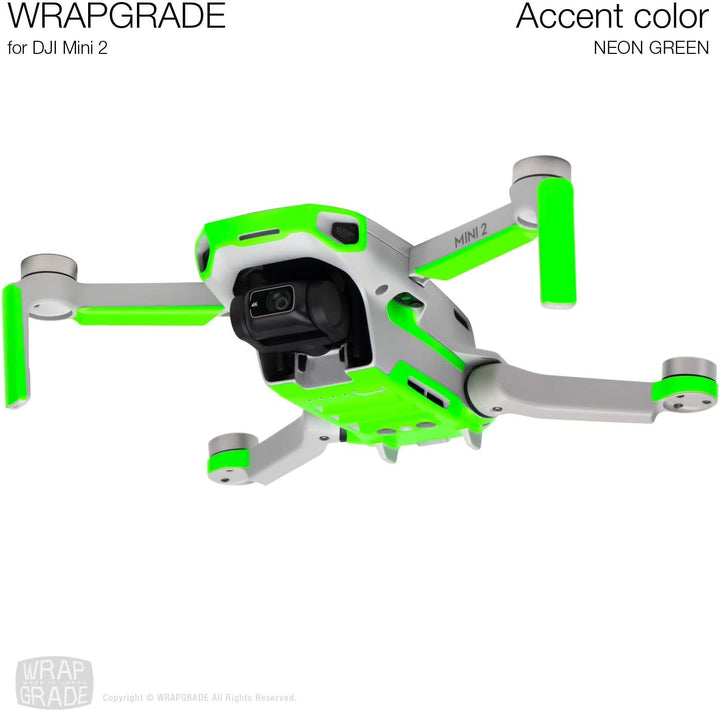 Wrapgrade Skin Sticker Set Kompatibel mit DJI Mini 2 | Akzentfarbe (NEON GREEN), Neon Green