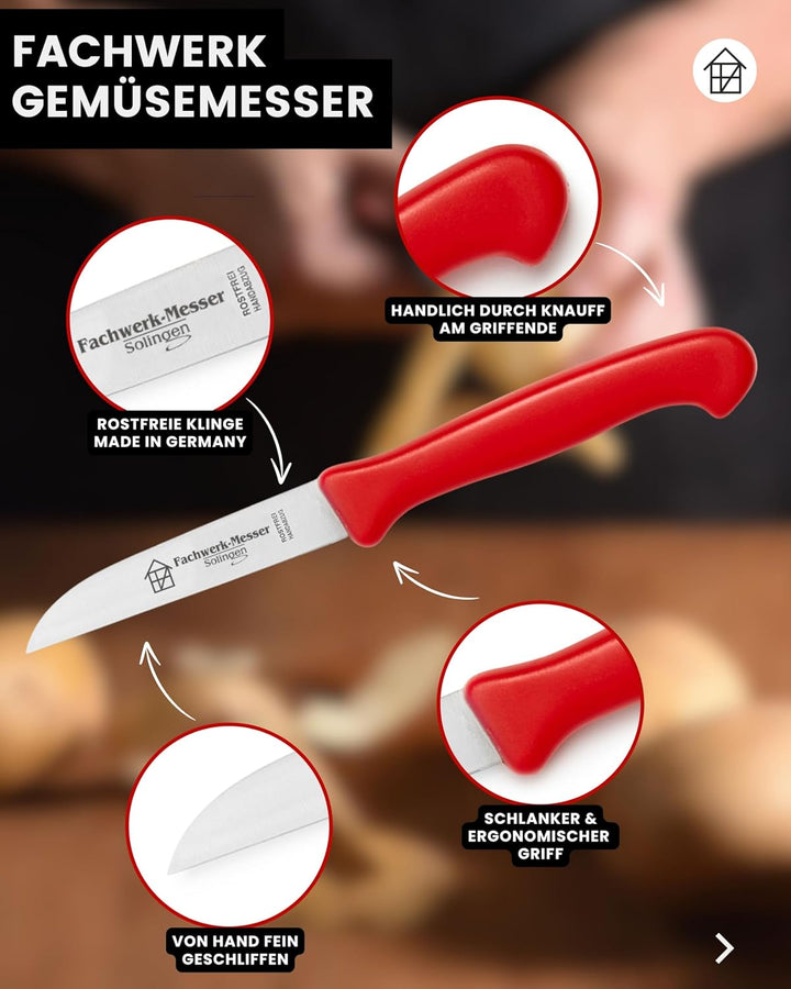 Küchenmesser 4er Set Schälmesser Gemüsemesser 7,5 cm Klingenlänge Solinger Qualität Rot 4er-Set Gera