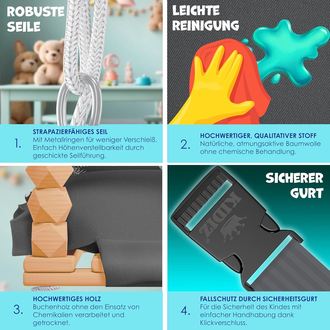 KIDIZ® Babyschaukel Kinderschaukel für Babys ab 6 Monaten und Kleinkinder bis 3+ Jahre | Holzschauke