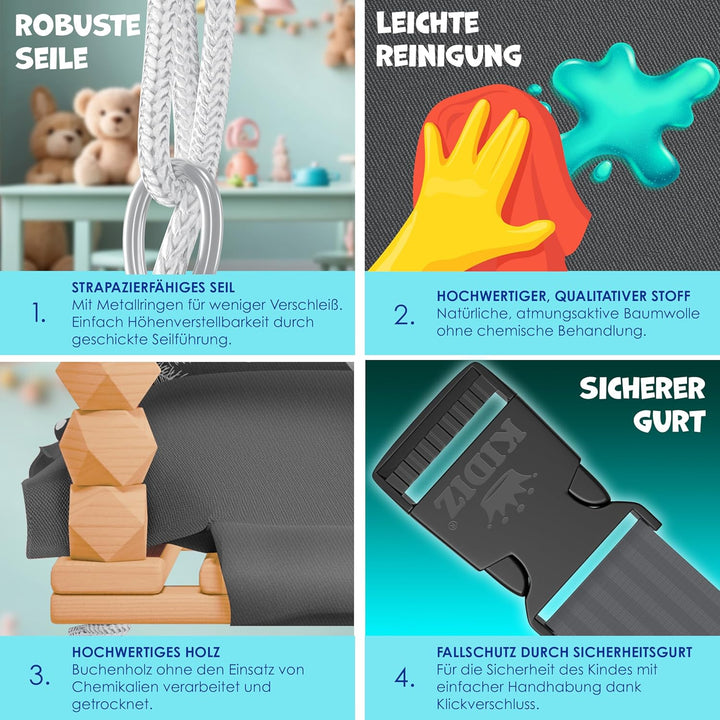 KIDIZ® Babyschaukel Kinderschaukel für Babys ab 6 Monaten und Kleinkinder bis 3+ Jahre | Holzschauke