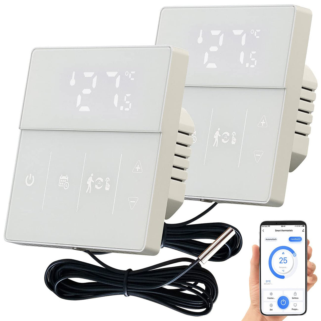 revolt Funk Thermostat WLAN: 2er-Set WLAN-Fussbodenheizung-Thermostate mit App, weiss (Raumthermosta