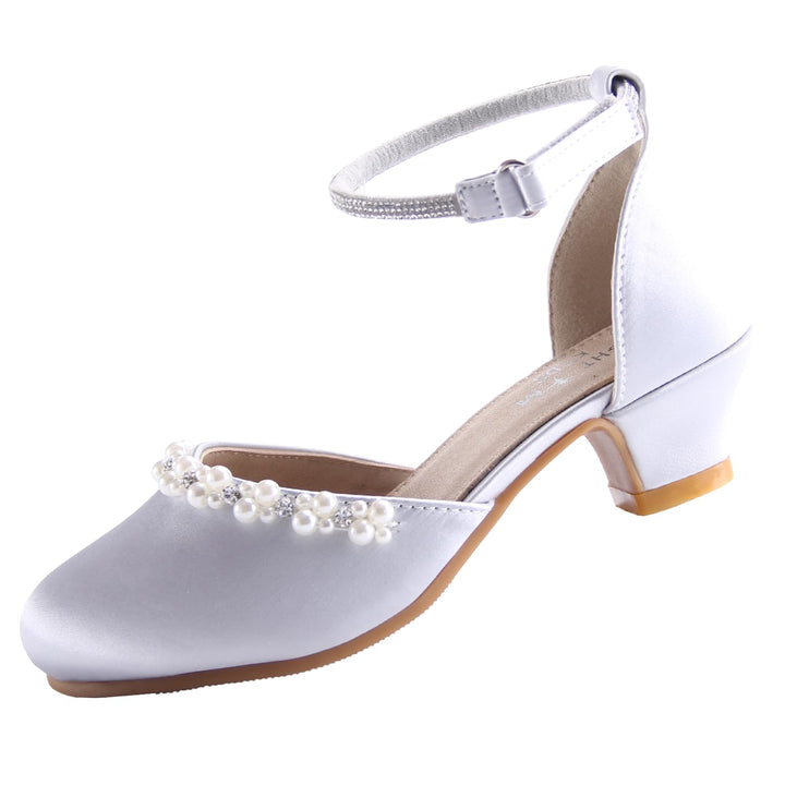 EIGHT KM - Mädchen High Heel Kleid Schuhe - Glattes Seidenperle - Prinzessin Hochzeit Schuhe Party P