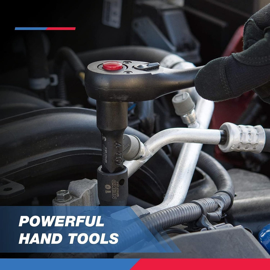 Neiko 02447A 1/2-Inch Drive Shallow Impact Socket Set with Extension Bars, 32-Piece | SAE (3/8" to 1