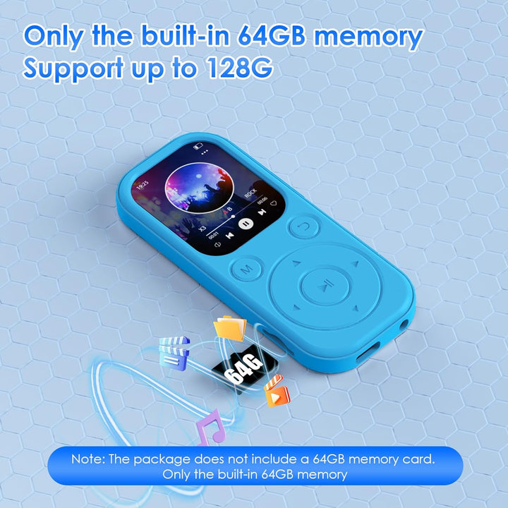 Olycism 64 GB MP3 Player mit Bluetooth 5.3 tragbarer Musik-Player mit HiFi-Klangqualität und FM-Radi