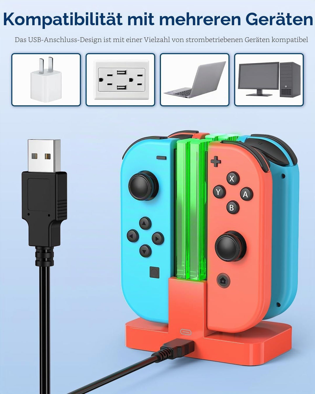 FYOUNG Switch Controller Ladestation Kompatibel mit Nintendo Switch/Switch OLED Joy Con, Quad Switch