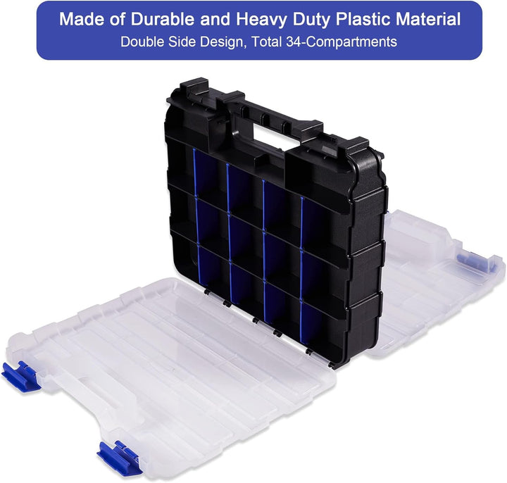 AIDY-PRO Schrauben Sortierbox 34 Fächer Kleinteile Organizer mit Fächern, Zweiseitig Schraubenbox Au