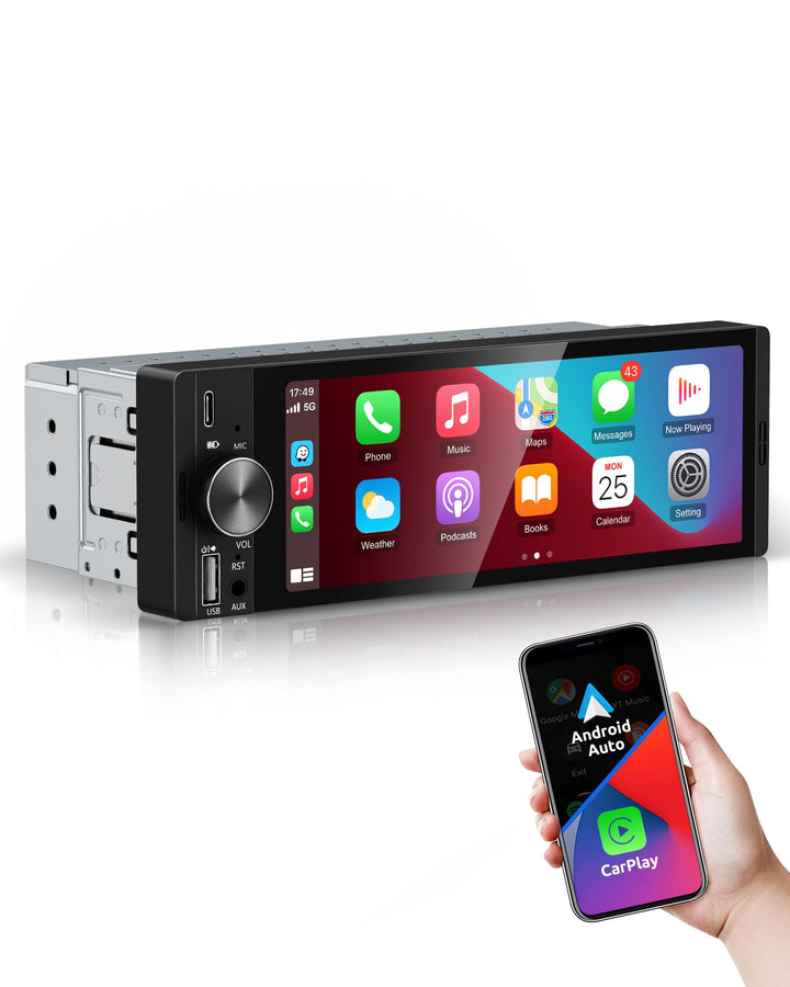 ESSGOO 1 DIN Autoradio mit Wireless CarPlay & Android Auto, 6,36 Zoll HD IPS Touchscreen-Rückfahrkam