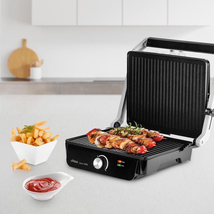 Ufesa Elektrogrill Jaya 2000W – Sandwichmaker, Elektrische Kochplatte und Grill, 180º Öffnung, Tempe