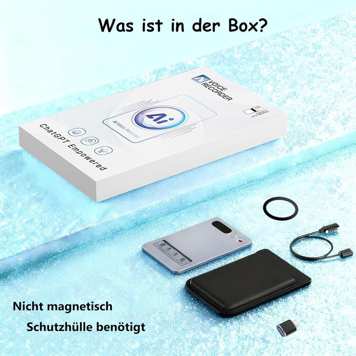 KI Digitales Diktiergerät Aufnahmegerät mit KI Transkription, Mindmap und Zusammenfassen Magnetisch