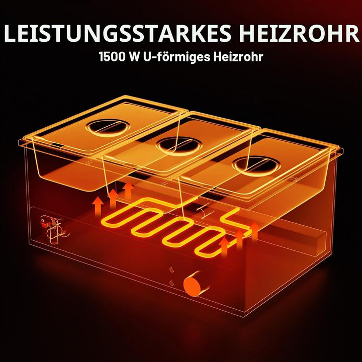 DULNICE Bain Marie Speisewärmer Elektrische Edelstahl 1500W 3 GN-Behältern Wasserbad mit Ablaufhahn,