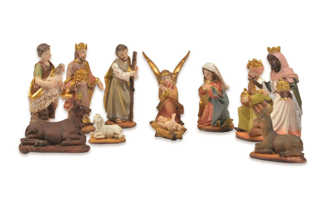 Krippenfiguren Set (11-teilig) 3-7 cm für die Weihnachtskrippe aus Polyresin - Weihnachtsdeko, Winte
