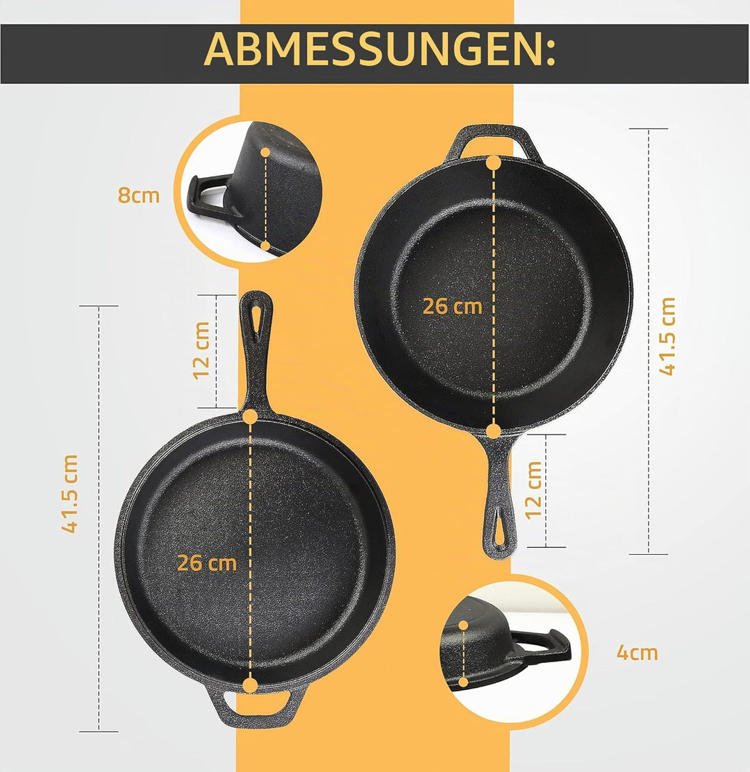 KICHLY Beschichteter Gusseisen Schmortopf, 2 in 1 Combo Kocher mit 26 cm (10.25 Inch) Pfanne und 3.2