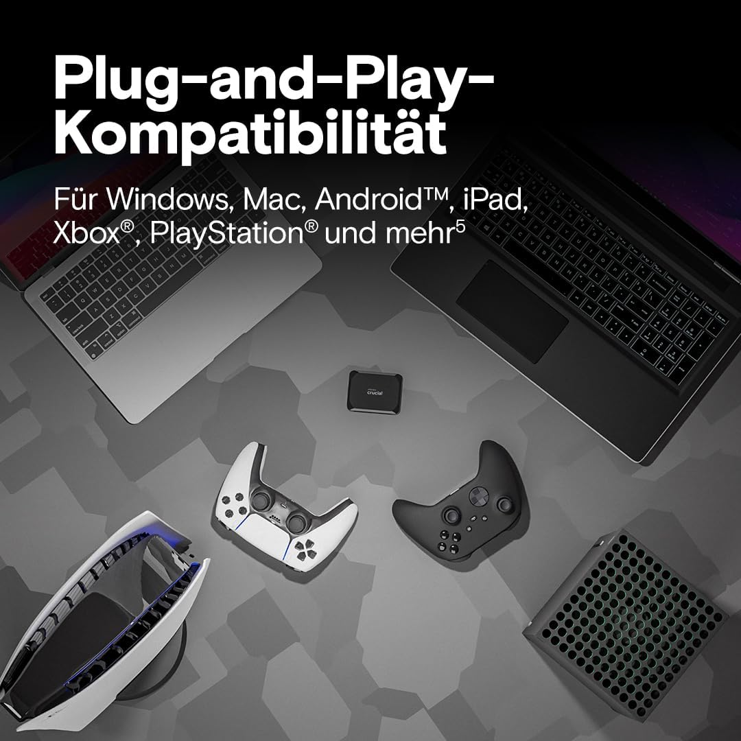 Crucial X9 2TB Portable SSD - bis zu 1050MB/s - PC und Mac, mit Mylio Photos+ Angebot - USB 3.2 Exte