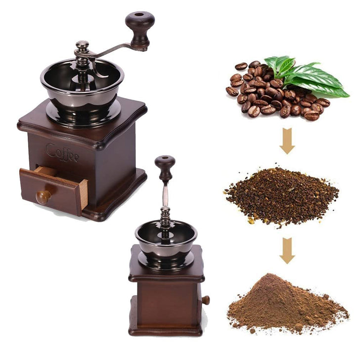 zalati Manuelle Kaffeemühle Keramik Mahlkern Metallschale Holzsockel und Griffstange für Kaffeebohne