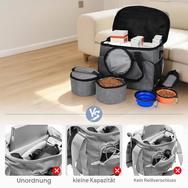 Hunde Reisetasche Grosse Hundetasche – hundereisetasche mit 2 Futterbehältern und 2 faltbaren Hunden