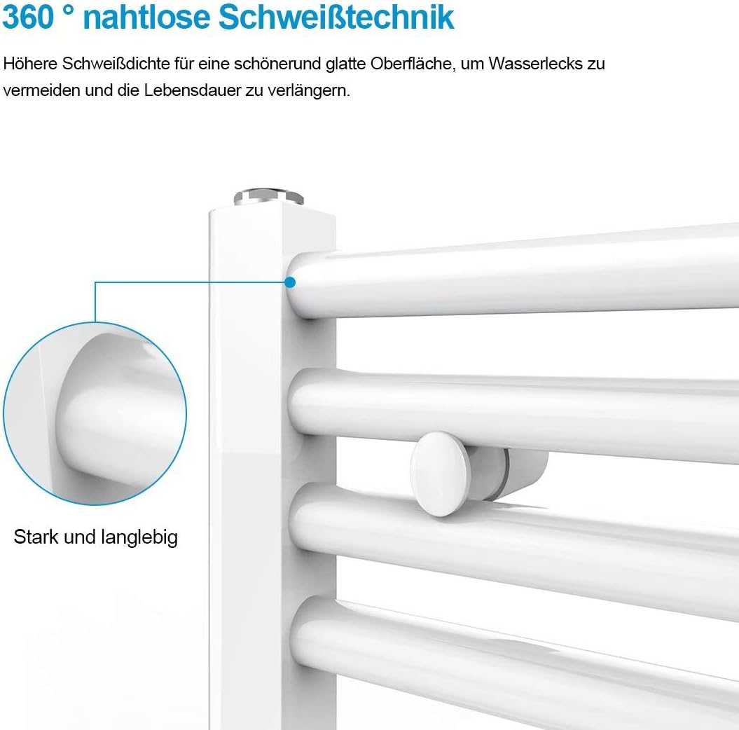 Heilmetz® Handtuchtrockner 60 x 100 cm Badheizkörper Mittelanschluss Heizkörper Bad Handtuchwärmer H